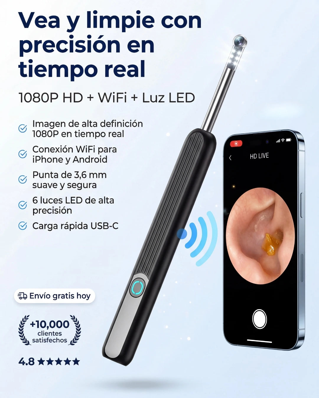EarVision Pro™ – Limpieza Inteligente con Cámara HD