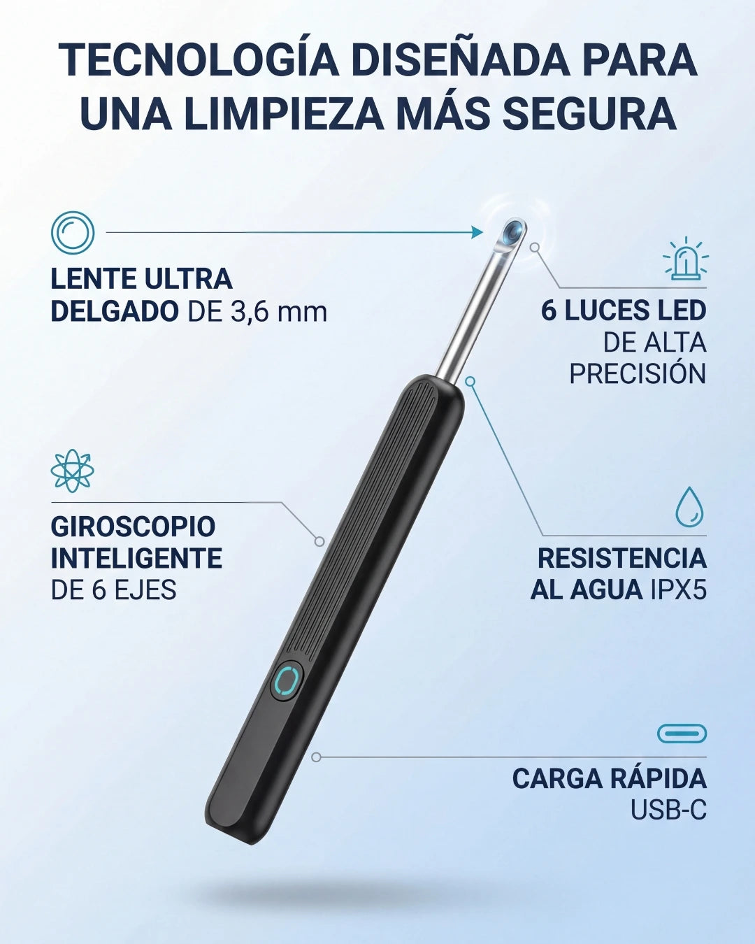 EarVision Pro™ – Limpieza Inteligente con Cámara HD