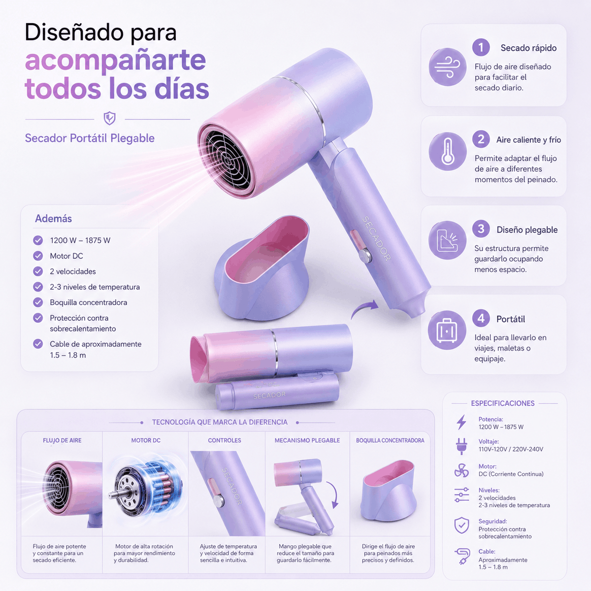 LumiAir™ | Secador de Cabello Plegable