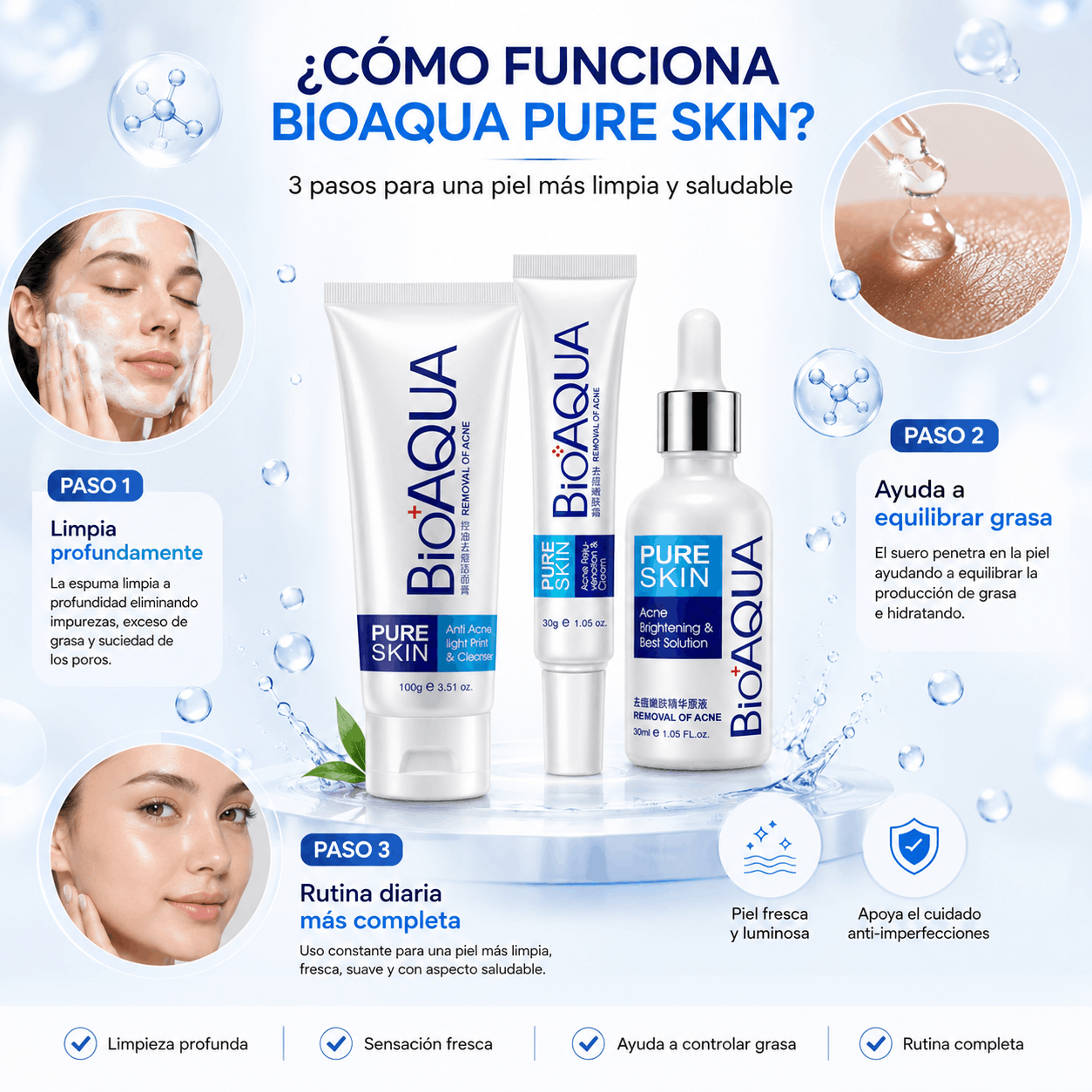 BIOAQUA Pure Skin | Set Antiacné de 3 piezas