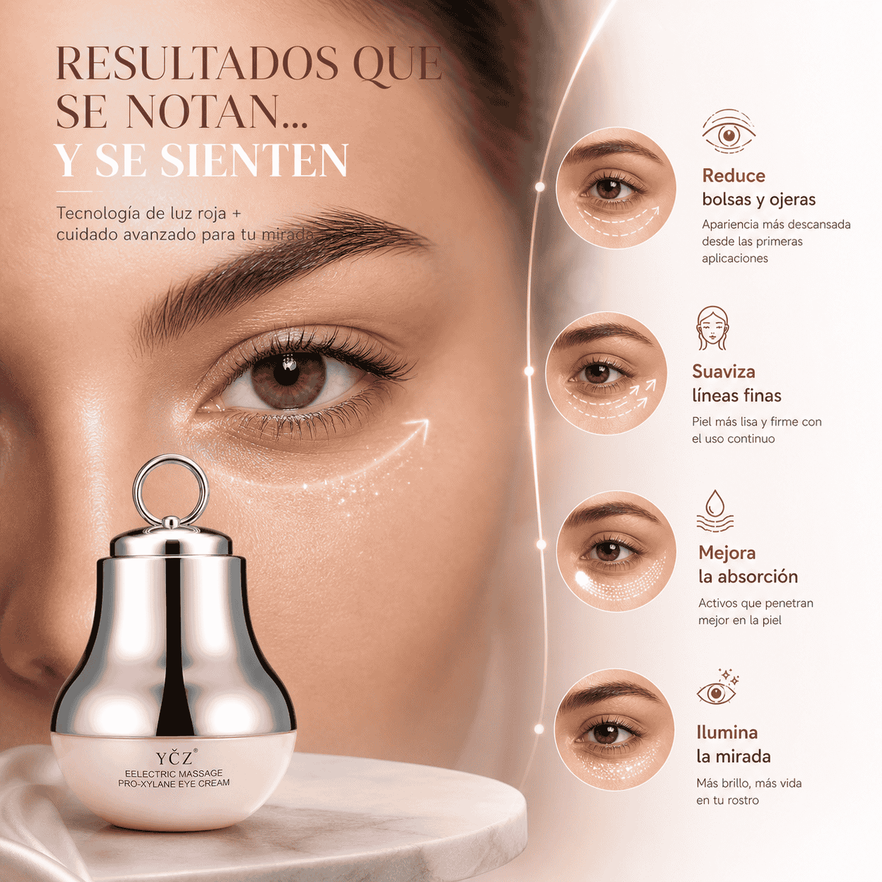 🧴 YCZ Eye Cream | Tratamiento Antiedad, Masaje y Luz Roja